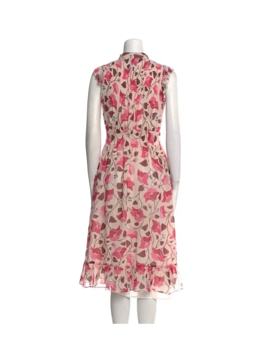 kate spade Pink Floral Ruffle-Neck Midi Dress